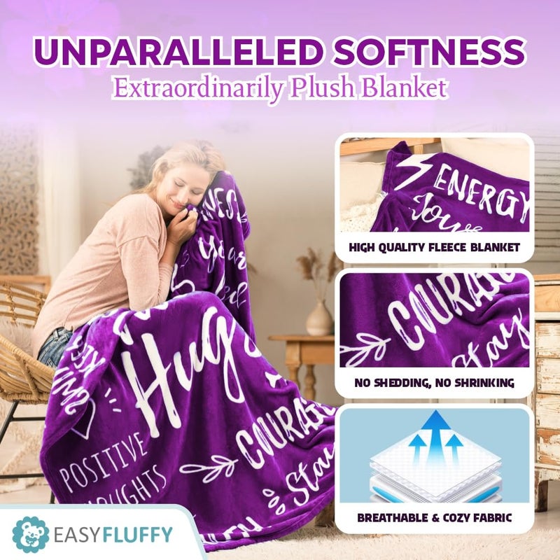 EasyFluffy Get Well Gift for Women & Men, Soft Hug Blanket, Healing Blanket Care Package Comforting Gift for Cancer Patients - 50"x60", Purple - Image 5
